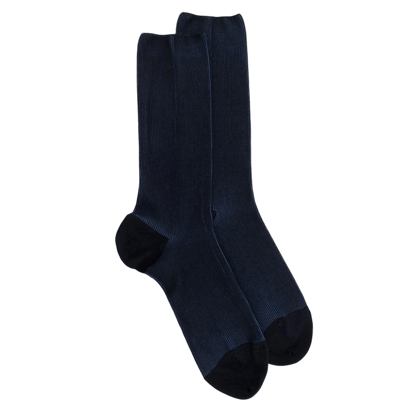 Chaussettes homme à côtes sans bord élastique en fil d'Écosse - Bleu marine | Doré Doré