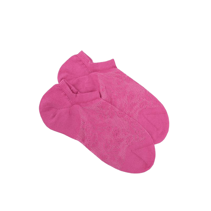 Socquettes femme ajourées en coton à motifs roses - Rose Flamboyant | Doré Doré