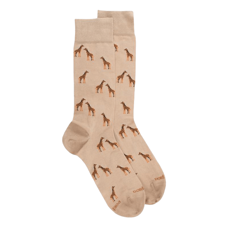 Chaussettes homme en coton à motifs girafes - Beige Grège | Doré Doré