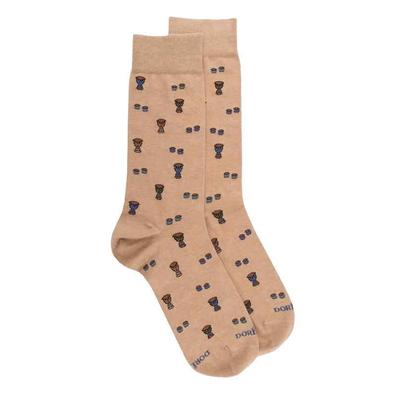 Chaussettes homme en coton à motifs tambours - Beige Désert | Doré Doré