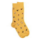 Chaussettes homme en coton à motifs chats - Jaune Moutarde | Doré Doré