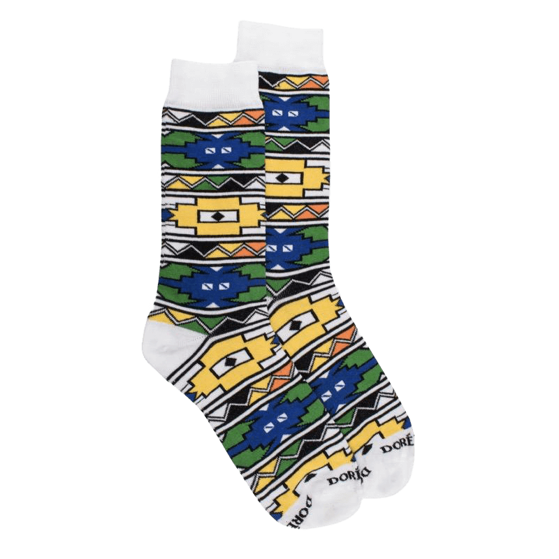 Chaussettes homme  en coton à motifs géométries tribaux colorées - Blanc | Doré Doré