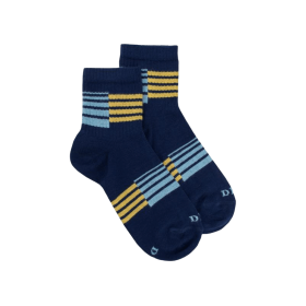 Socquettes enfant en coton à motifs rayures sportives - Bleu marine | Doré Doré