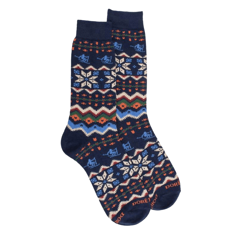 Chaussettes homme en coton à motif de Noël - Bleu Voilier | Doré Doré