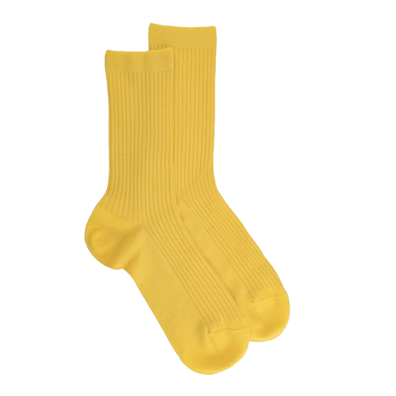 Chaussettes femme à côtes en fil d'Écosse - Jaune  | Doré Doré