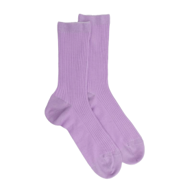 Chaussettes femme à côtes en fil d'Écosse - Violet Corolle | Doré Doré