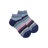 Socquettes enfant à rayures en coton avec effet brillant - Bleu Voilier & Bleu Croisette | Doré Doré