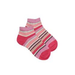 Socquettes enfant à rayures en coton avec effet brillant - Rouge Cerise & Rose Pétale | Doré Doré