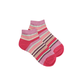 Socquettes enfant à rayures en coton avec effet brillant - Rouge Cerise & Rose Pétale | Doré Doré