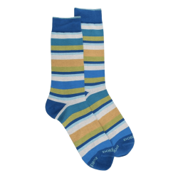 Chaussettes homme à rayures en fil d'Écosse - Bleu & Bleu Croisette | Doré Doré