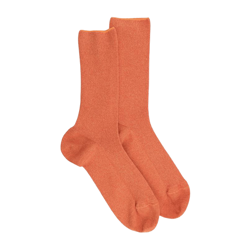 Chaussettes femme à côtes sans bord élastique en coton - Abricot | Doré Doré