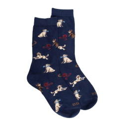Chaussettes enfant en coton à motif chiens et chats - Bleu Voilier | Doré Doré