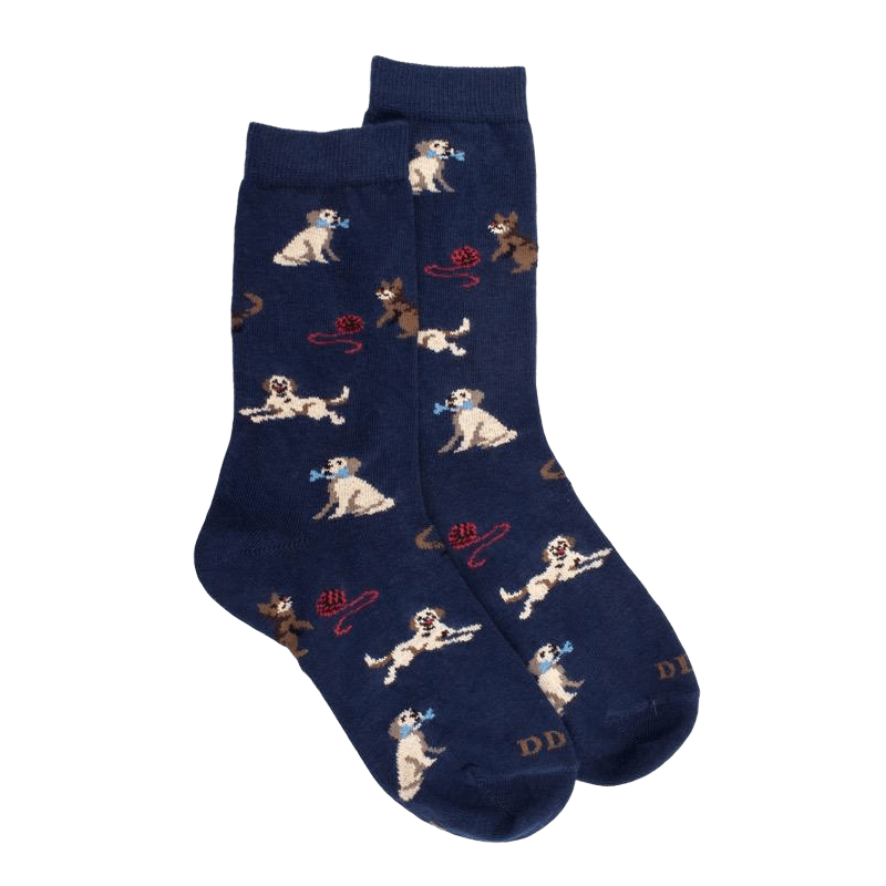 Chaussettes enfant en coton à motif chiens et chats - Bleu Voilier | Doré Doré