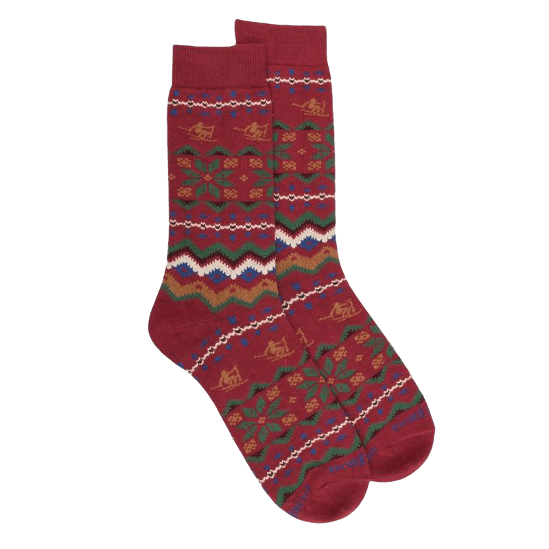 Chaussettes homme en coton à motif de Noël - Rouge pommard | Doré Doré