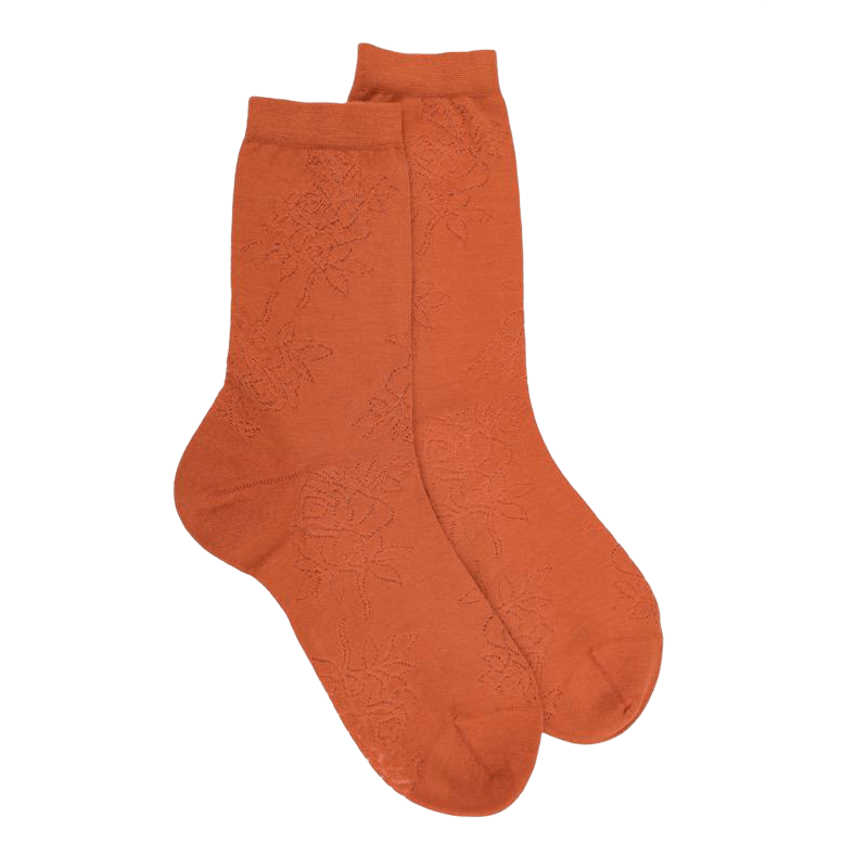 Chaussettes femme en laine avec transparence - Orange cognac | Doré Doré