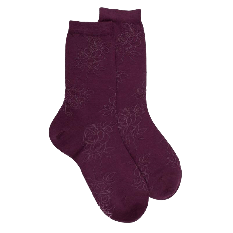 Chaussettes femme en laine avec transparence - Rouge sangria | Doré Doré