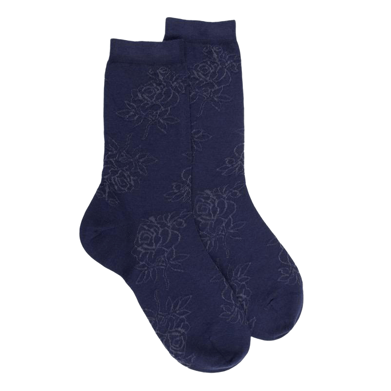 Chaussettes femme en laine avec transparence - Bleu Caban | Doré Doré