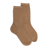 Chaussettes femme en laine avec transparence - Camel | Doré Doré