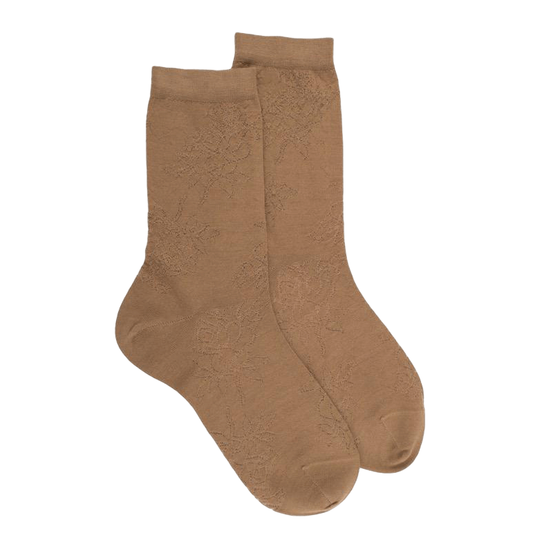 Chaussettes femme en laine avec transparence - Camel | Doré Doré