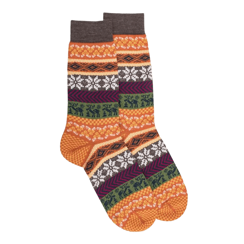 Chaussettes homme en laine à motif de Noël - Orange cognac | Doré Doré