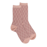 Chaussettes femme en coton et laine à motif entrelacés effet brillant - Rose Praline | Doré Doré