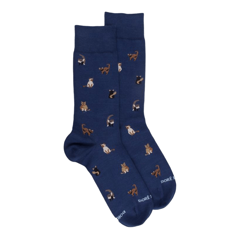 Chaussettes homme en coton à motif chats - Bleu Voilier | Doré Doré