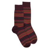 Chaussettes rayures fines multicolores en laine mérinos - Aubergine & Framboise | Doré Doré