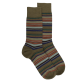 Chaussettes rayures fines multicolores en laine mérinos - Vert lichen & gris-vert fer | Doré Doré