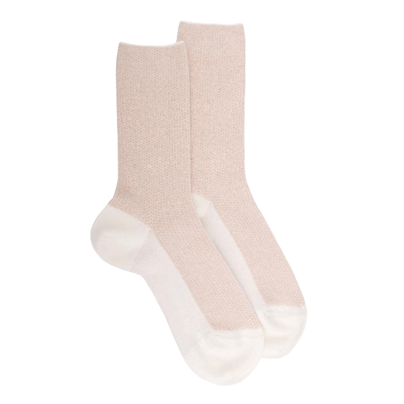 Chaussettes femme en laine et angora sans bord élastique effet brillant - Blanc & écru | Doré Doré