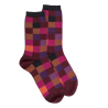 Chaussettes femme échiqiuer en coton égyptien - Aubergine & Gris anthracite | Doré Doré