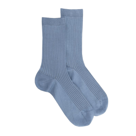 Chaussettes femme à côtes en fil d'Écosse - Bleu Antarctique | Doré Doré