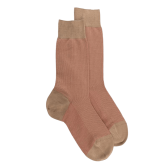 Chaussettes homme en fil d'Écosse renforcé à motifs caviar - Marron Faon & Rouge Brique | Doré Doré