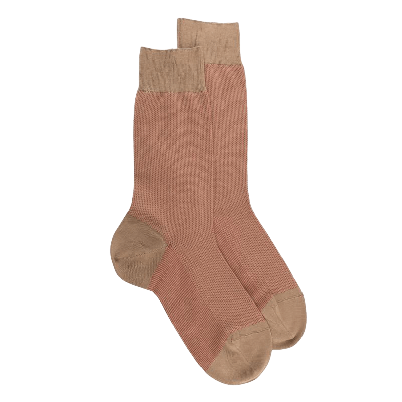 Chaussettes homme en fil d'Écosse renforcé à motifs caviar - Marron Faon & Rouge Brique | Doré Doré