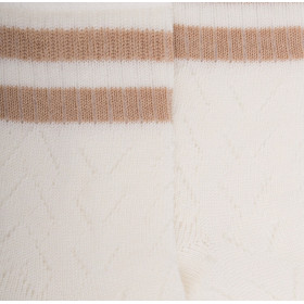 Socquettes enfant ajourées en fil d'Écosse avec rayures en contrasté sur bord-côte  - Blanc Givre & Beige sable | Doré Doré
