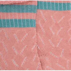 Socquettes enfant ajourées en fil d'Écosse avec rayures en contrasté sur bord-côte  - Rose Praline & Vert Plantain | Doré Doré