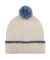 Bonnet à pompon en laine polaire - Ecru et bleu
