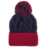 Bonnet en laine torsadée et pompon - Bleu et rouge