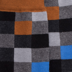 Chaussettes homme échiquier en coton égyptien - Marron & Noir | Doré Doré