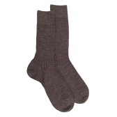 Chaussettes côtelé bicolores homme en laine et coton doux - Brun loutre & quetsche | Doré Doré