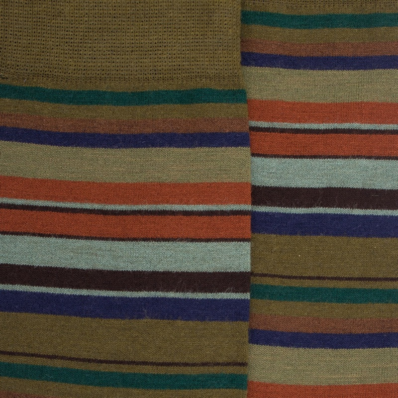 Chaussettes rayures fines multicolores en laine mérinos - Vert lichen & gris-vert fer | Doré Doré