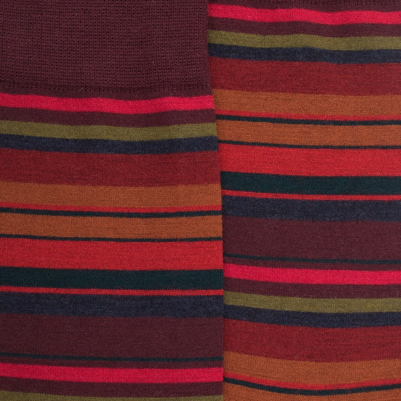 Chaussettes rayures fines multicolores en laine mérinos - Aubergine & Framboise | Doré Doré