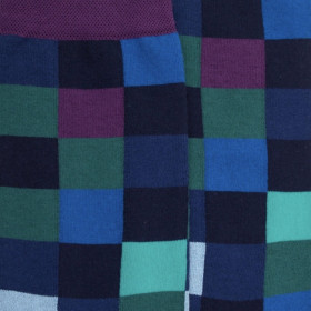 Chaussettes femme échiqiuer en coton égyptien - Bleu Matelot & Quetsche | Doré Doré
