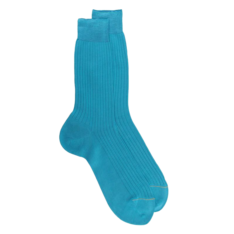 Chaussettes homme luxe en pur fil d'écosse extra fin - Bleu glacier | Doré Doré