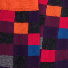 Chaussettes enfant échiquier en coton - Gris anthracite & Orange souci | Doré Doré