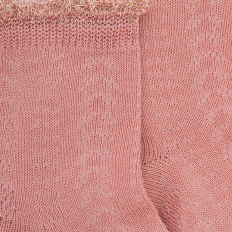 Socquettes enfant ajourées en fil d'Écosse avec bord-côte contrasté effet brillant - Rose Praline | Doré Doré