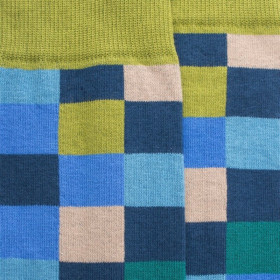 Chaussettes homme échiquier en coton - Bleu Croisette & Vert Absinthe | Doré Doré