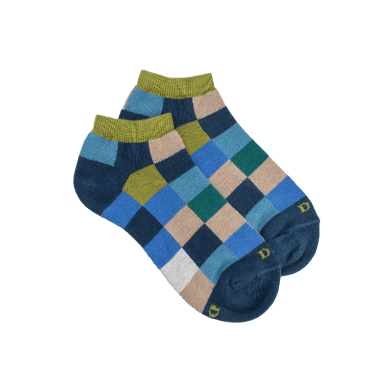 Socquettes enfant à carreaux en coton - Bleu Croisette & Vert Absinthe | Doré Doré