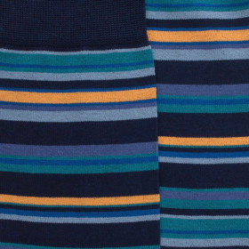 Chaussettes homme à rayures en fil d'Écosse - Bleu Matelot & Bleu Antarctique | Doré Doré
