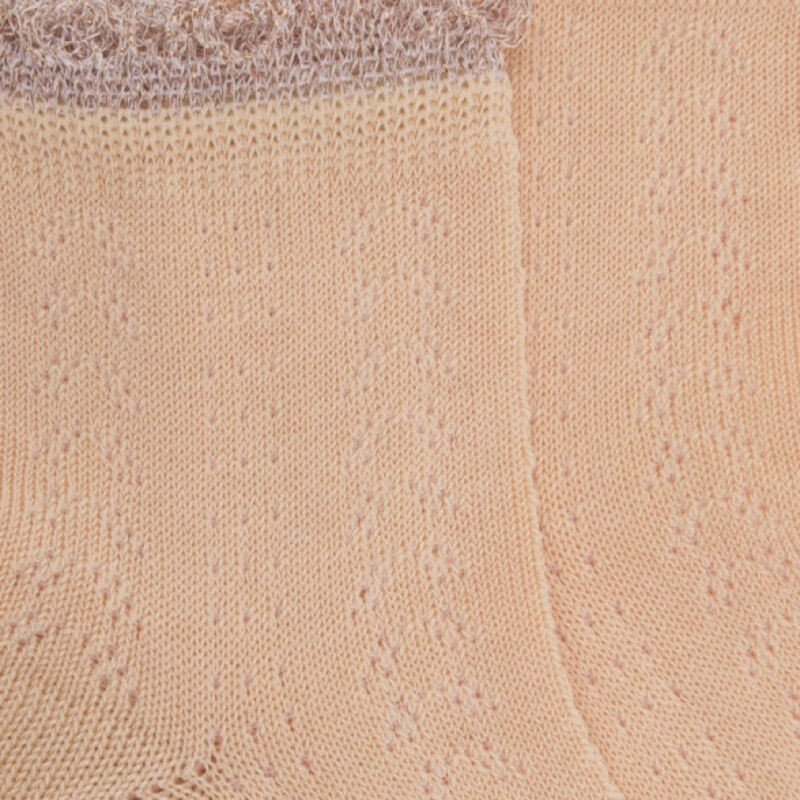 Socquettes enfant ajourées en fil d'Ecosse avec bord-côte contrasté effet lurex - Saumon | Doré Doré