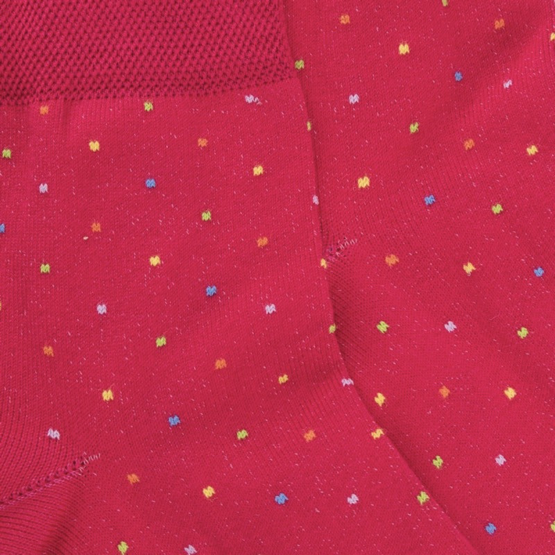 Socquettes femme en fil d'Écosse à pois multicolores - Rouge Cerise | Doré Doré